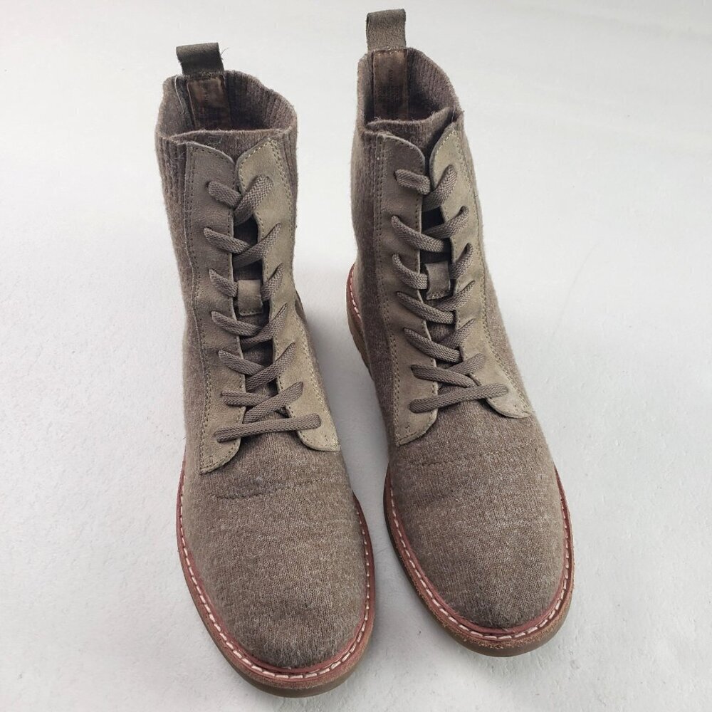 Sofft Landee Sweater Knit Ankle Boot Womens 8.5 Beige Lace Up Comfort Combat